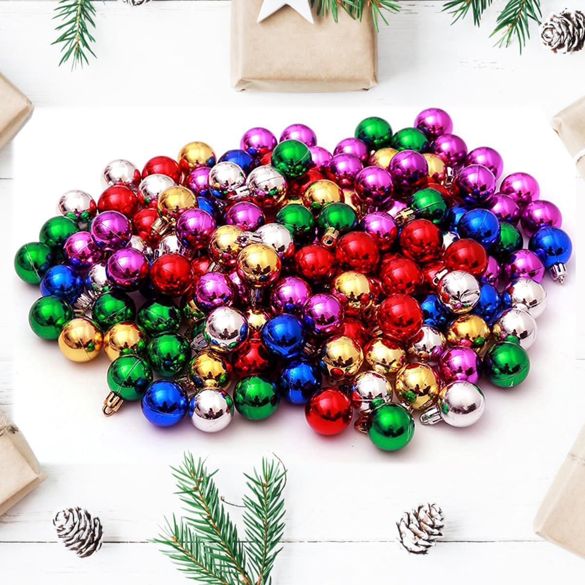 144 PCS/1.18 inch Christmas Tree Ornaments, Christmas Ball Decoration Set Color Mixing?Red Green Gold Blue Rose red Silver? Christmas Ball Shatterproof Hanging Tree Ornament Set Colorful