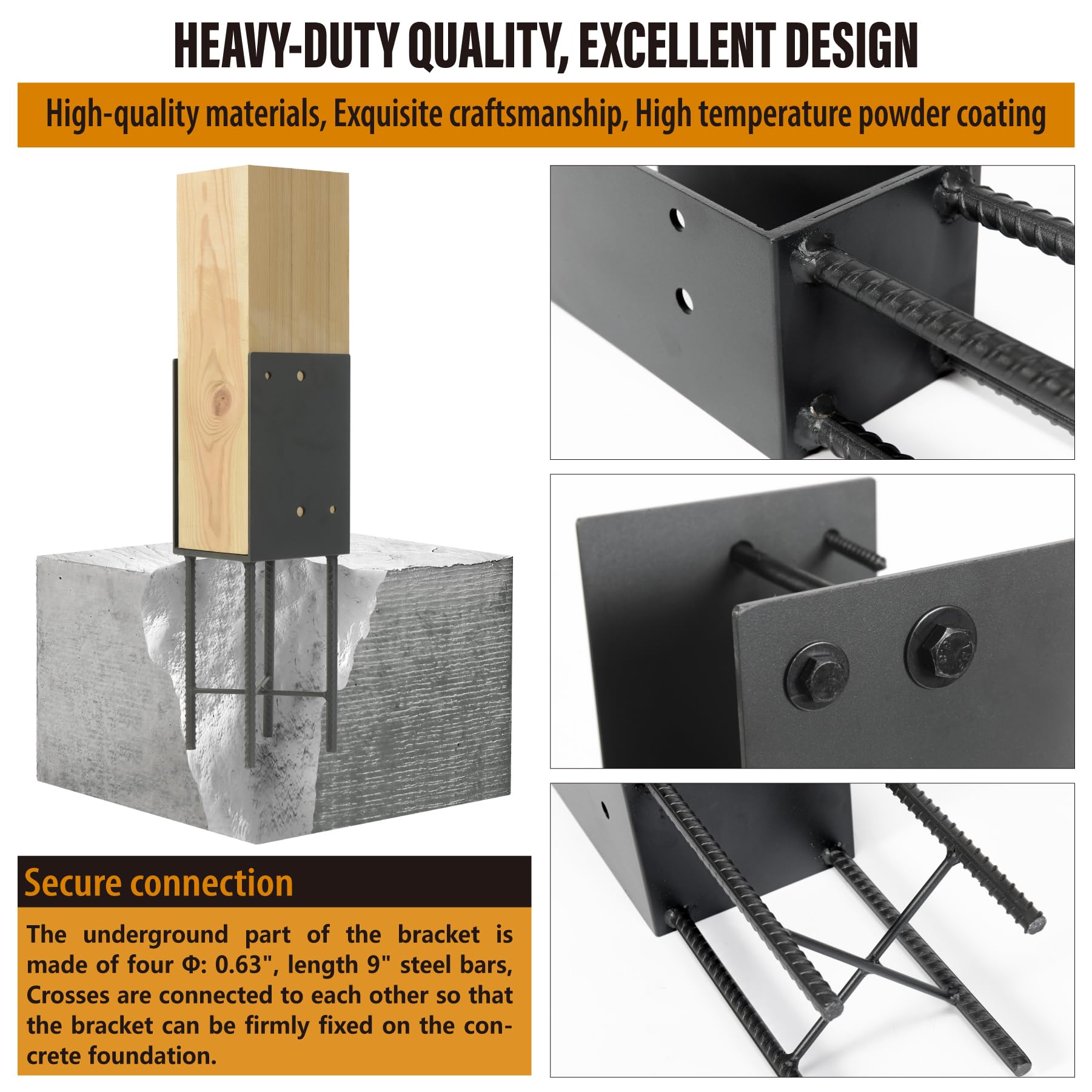 Lot De 4 Ou 8 Supports De Poteau Robustes En Métal En Forme De U Avec