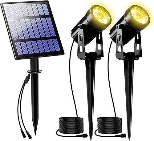 Miniatura 15 de T-SUNUS - Foco solar para jardín al aire libre, 4 en 1, luces solares IP65, impermeable, cable de 9.8 pies, panel solar separado de 5 W,