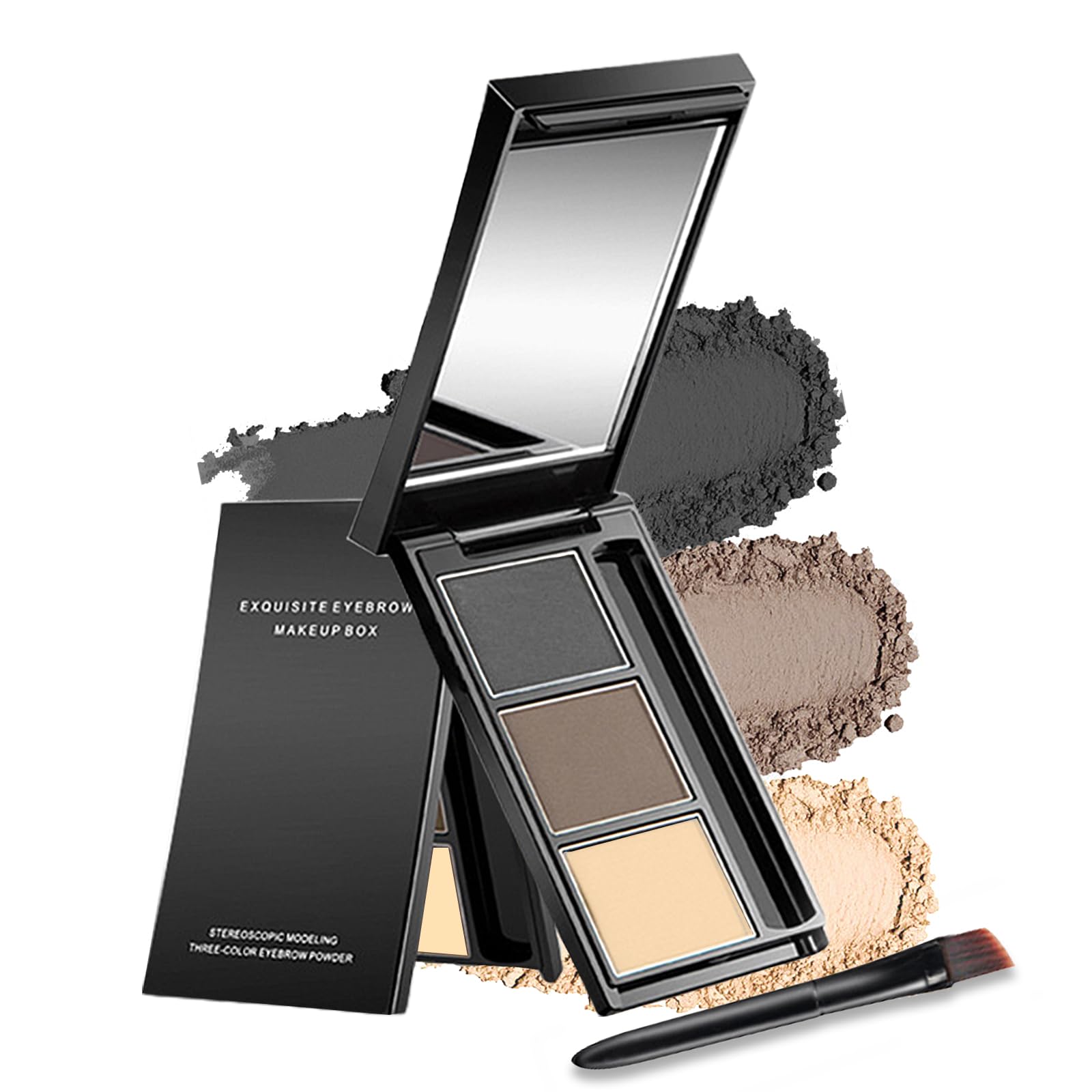 Eyebrow Powder Makeup Kit, 3 Colors Eye Brow Tinted Powder Palette, Grey Brown Series Brow Powder Filler to Shape Natural Eyebrows, Long-Lasting Waterproof Eyebrow Makeup Kit-Set 03
