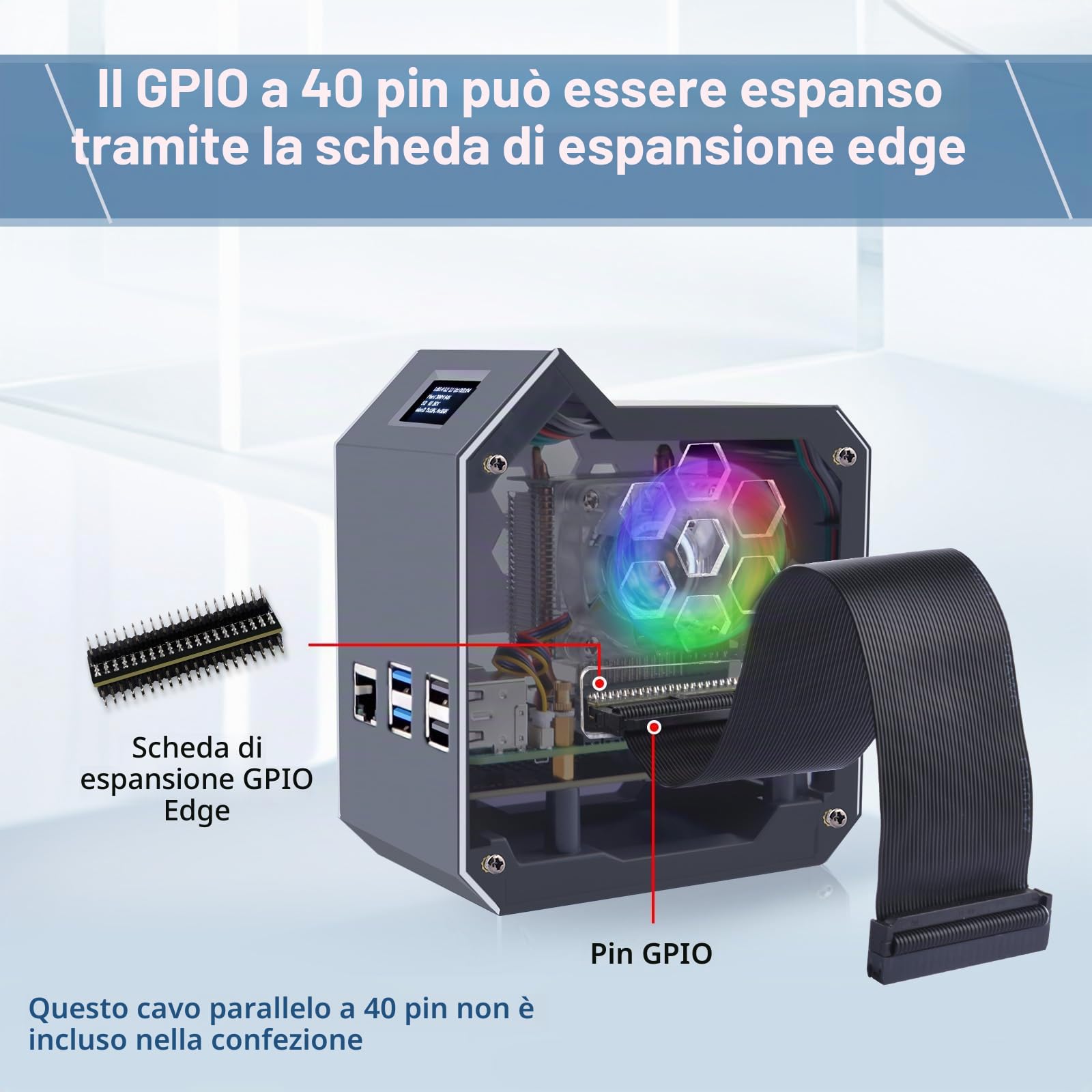 GeeekPi N07 Mini Tower NVMe NAS Kit per Raspberry Pi 5, con N07 M.2 SSD Pip PCIe scheda periferica inferiore, supporto M.2 Key-M