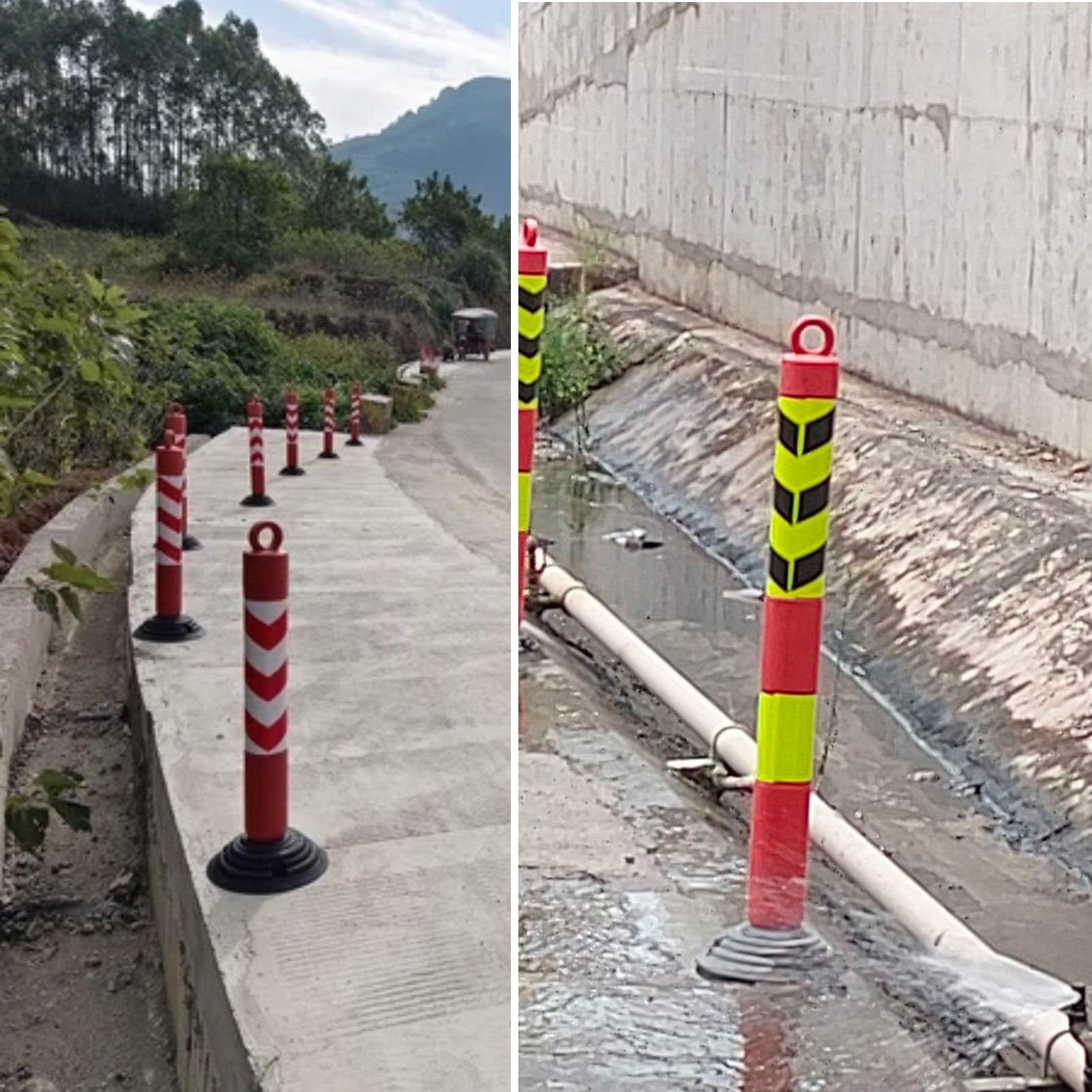 Genérico 2 Postes bolardos de Seguridad Vial, canalizadores delimitadores con Resorte, barreras de Seguridad Rojas y Blancas para estacionamientos, garajes, entradas y accesos.