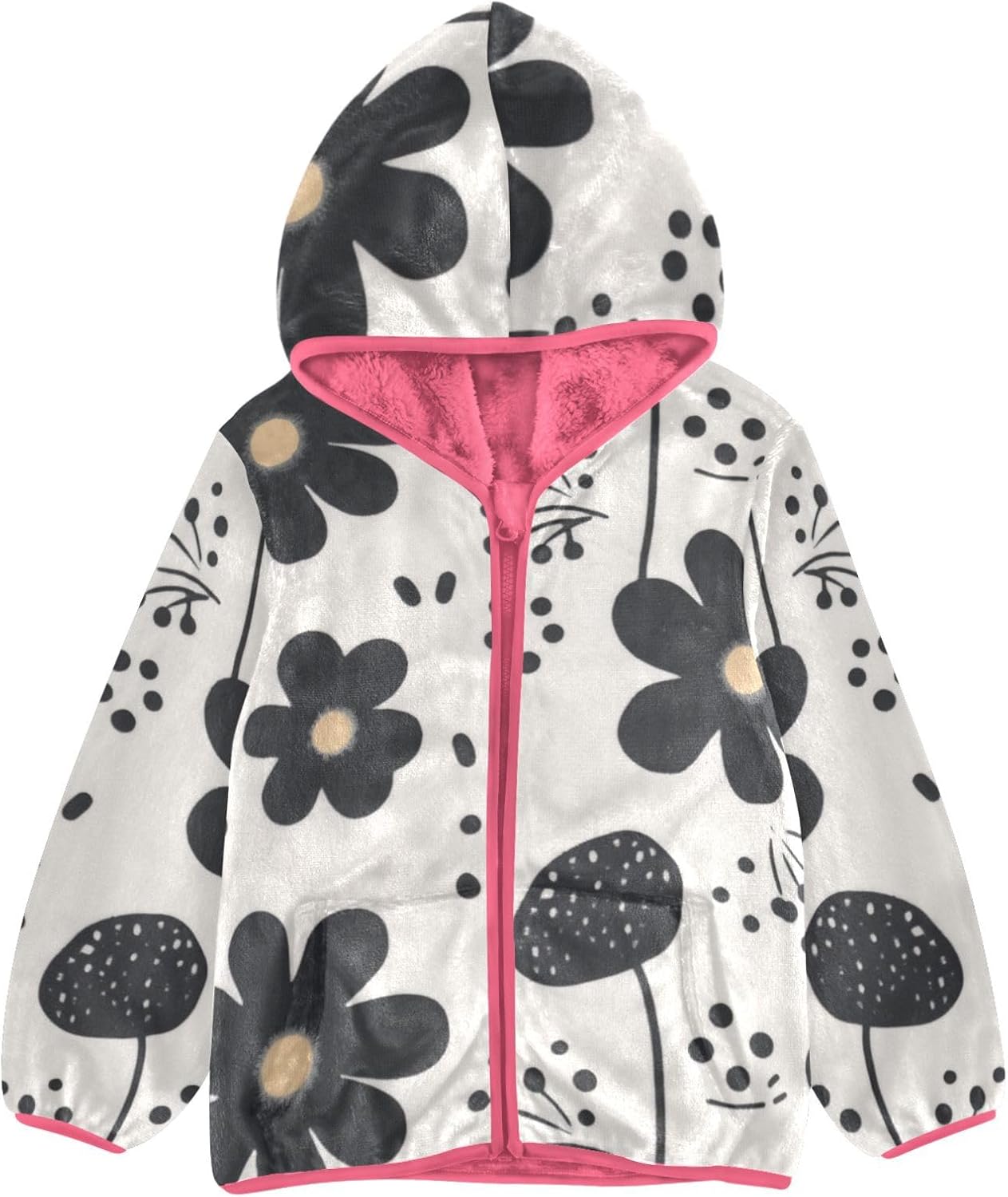 GuoChe Black Flowers Girls Sherpa Lined Hoodie