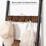 HOOBRO Blanket Ladder, 5 Tier Ladder Shelf, Wall-Leaning Blanket Rack with 4 Removable Hooks and Storage Pocket, Towel Drying and Display Rack for Bathroom, Bedroom, Rustic Brown BF32CJ01
