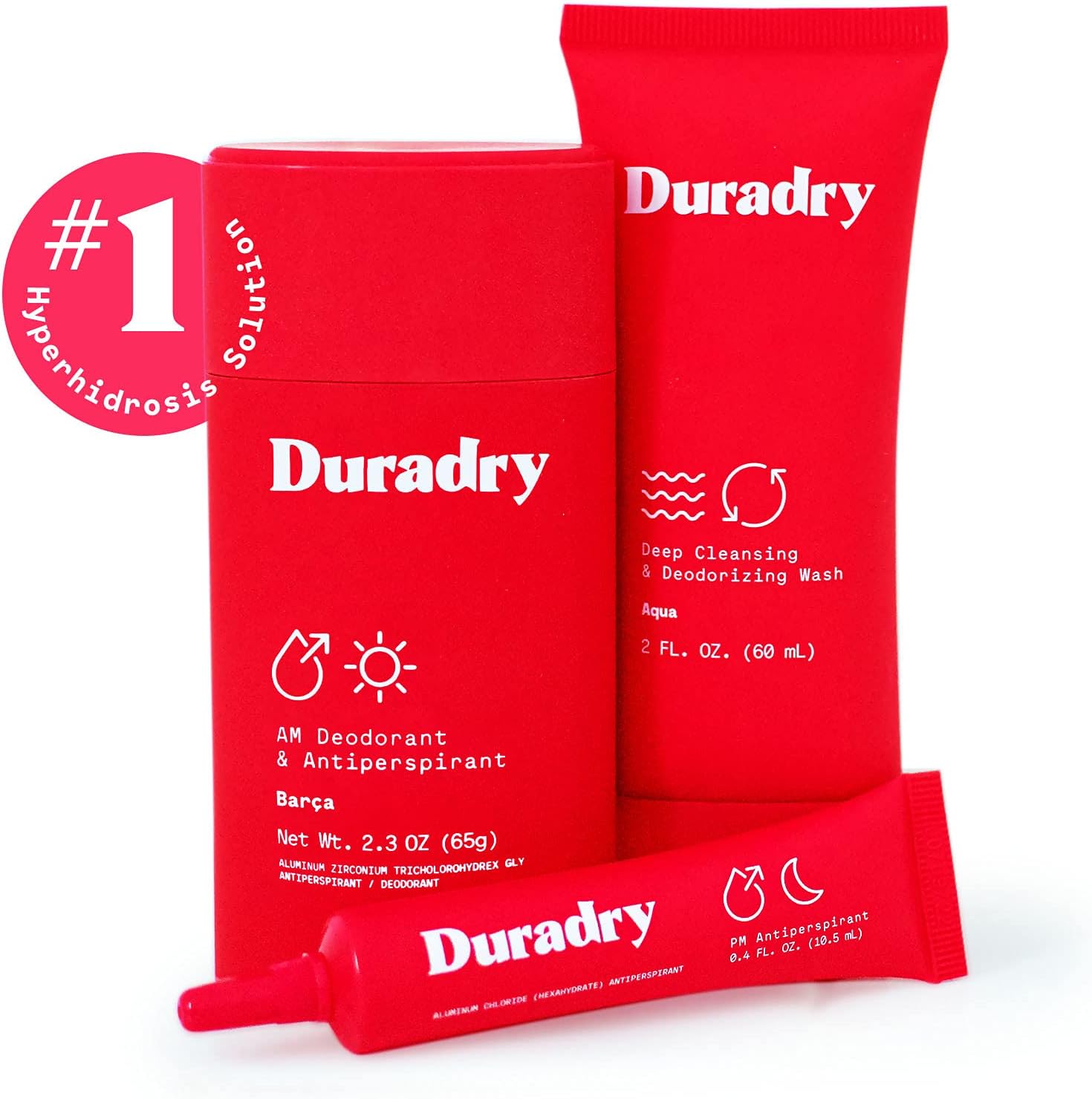 Duradry 3-Step Protection System - AM Deodorant, PM Antiperspirant Gel, Deep Cleansing & Deodorizing Body Wash, Prescription Strength Antiperspirant Deodorants Specially Formulated For Excessive Sweating or Hyperhidrosis, Block Sweat and Odor - Barca, (Pack of 3)