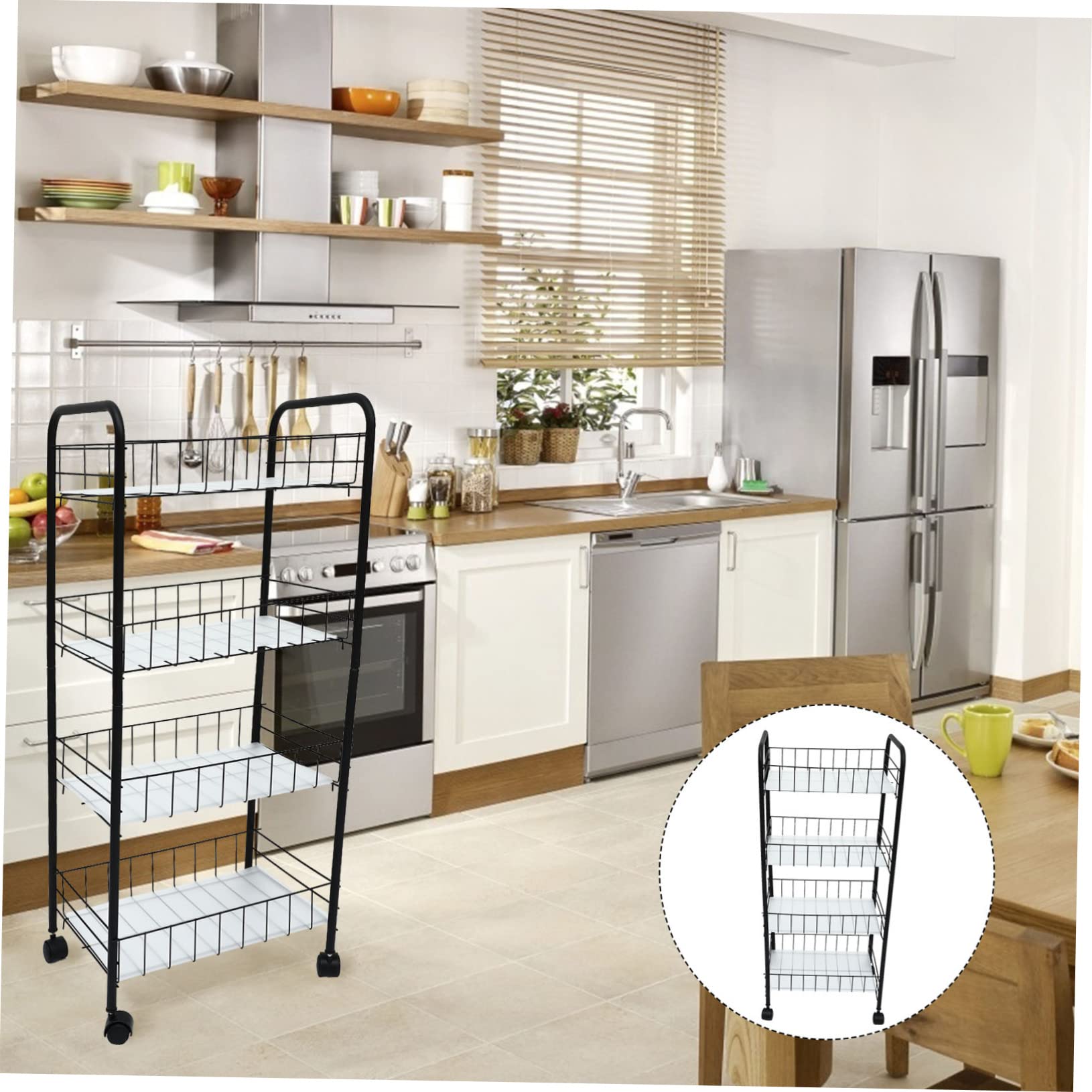 ABOOFAN Carrello Portaoggetti Nero A 4 Ripiani Mobile Per La Casa Per La Cucina Per Il Bagno Robusto in Acciaio Carbonio