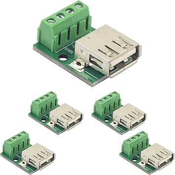 5pcs USB Type A Female to Terminal Screw Adapter Board USB A Breakout Board 4 Pin Output 3.81mm / 0.15" Pitch