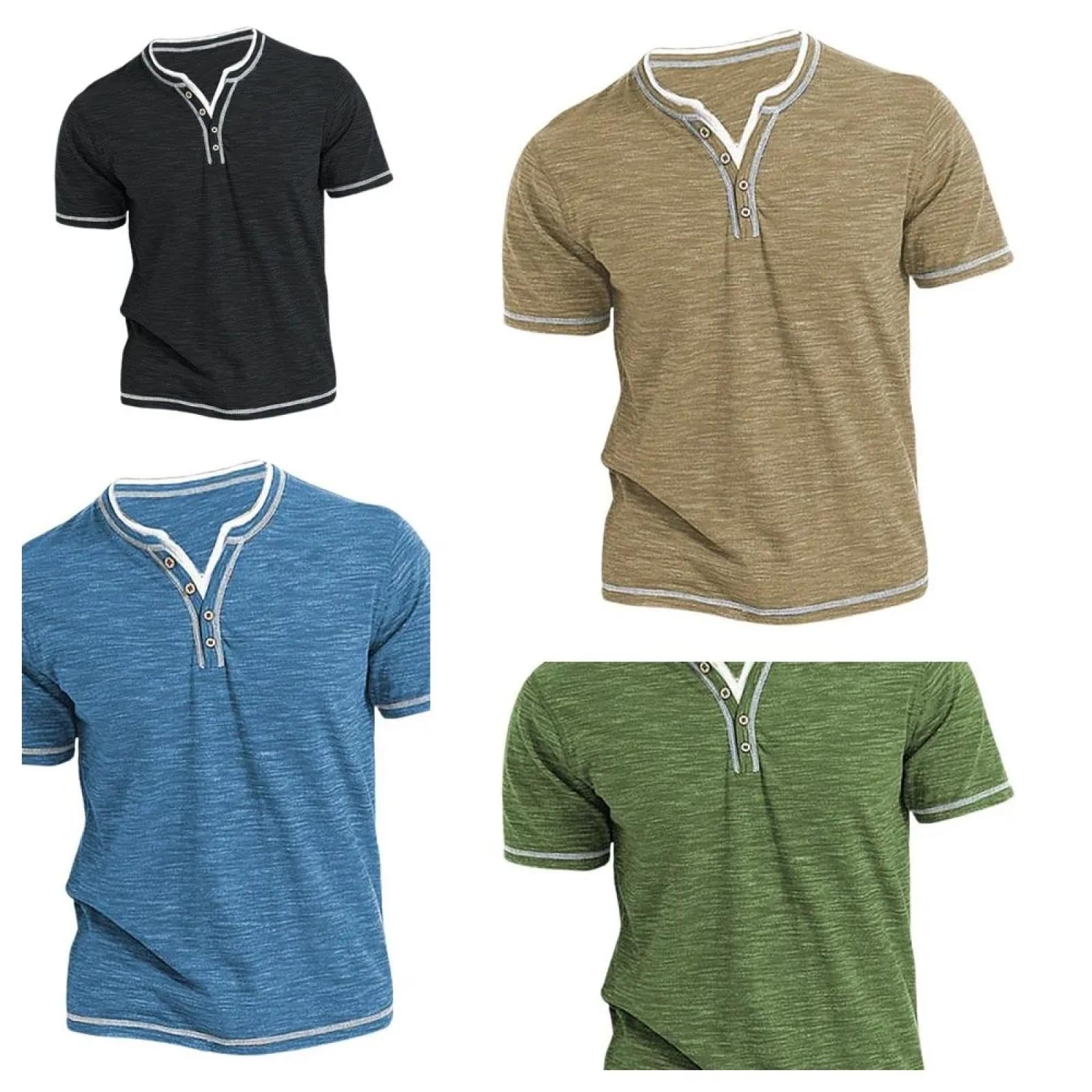 Men Chemise Homme Manches Longues Casual Shirt Businesshommes Chemise Col Rond T-Shirt Coton À Manches Courtes Casual Street Wear Sport