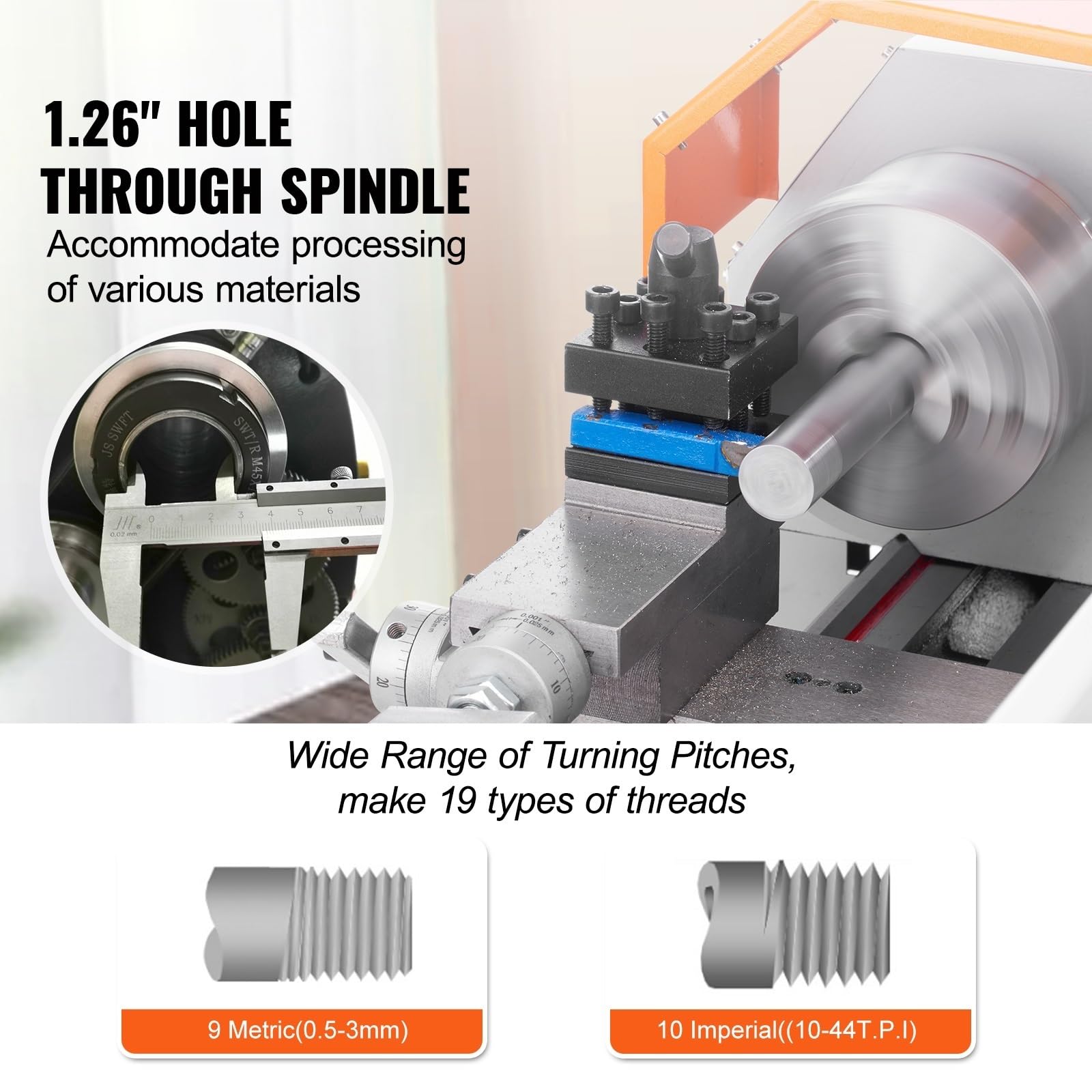 Mini tornio in Metallo Senza spazzole 7''x16 '' / 180mm*400mm 800W Display Digitale Tornitura a variazione Continua for la Lavorazione dei Metalli