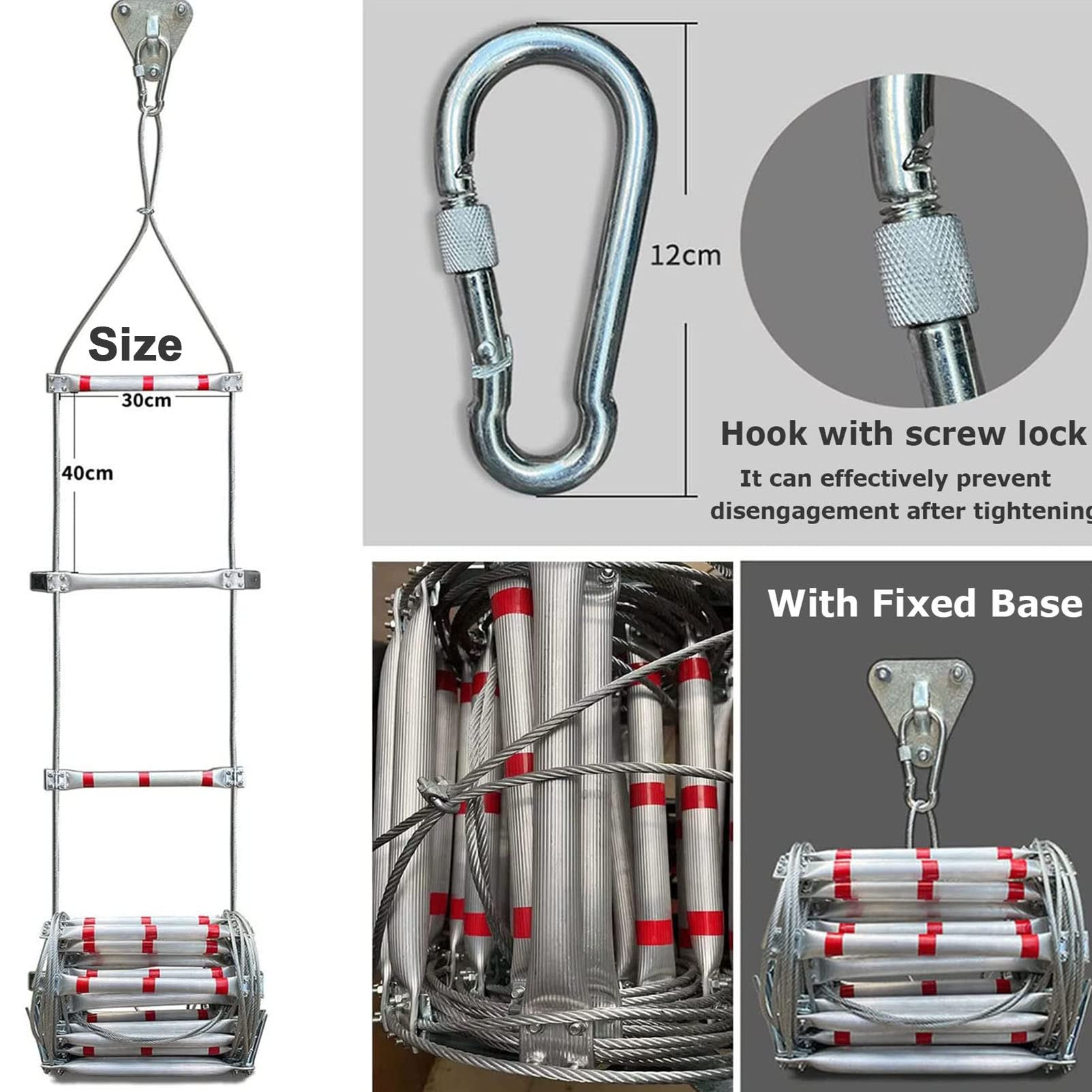 Emerncy - Escalera de escape de incendios portátil de 32 pies, escalera de cuerda de aleación de aluminio para 2 y 6 pisos, resistente al fuego, escalera suave para uso en interiores y exteriores