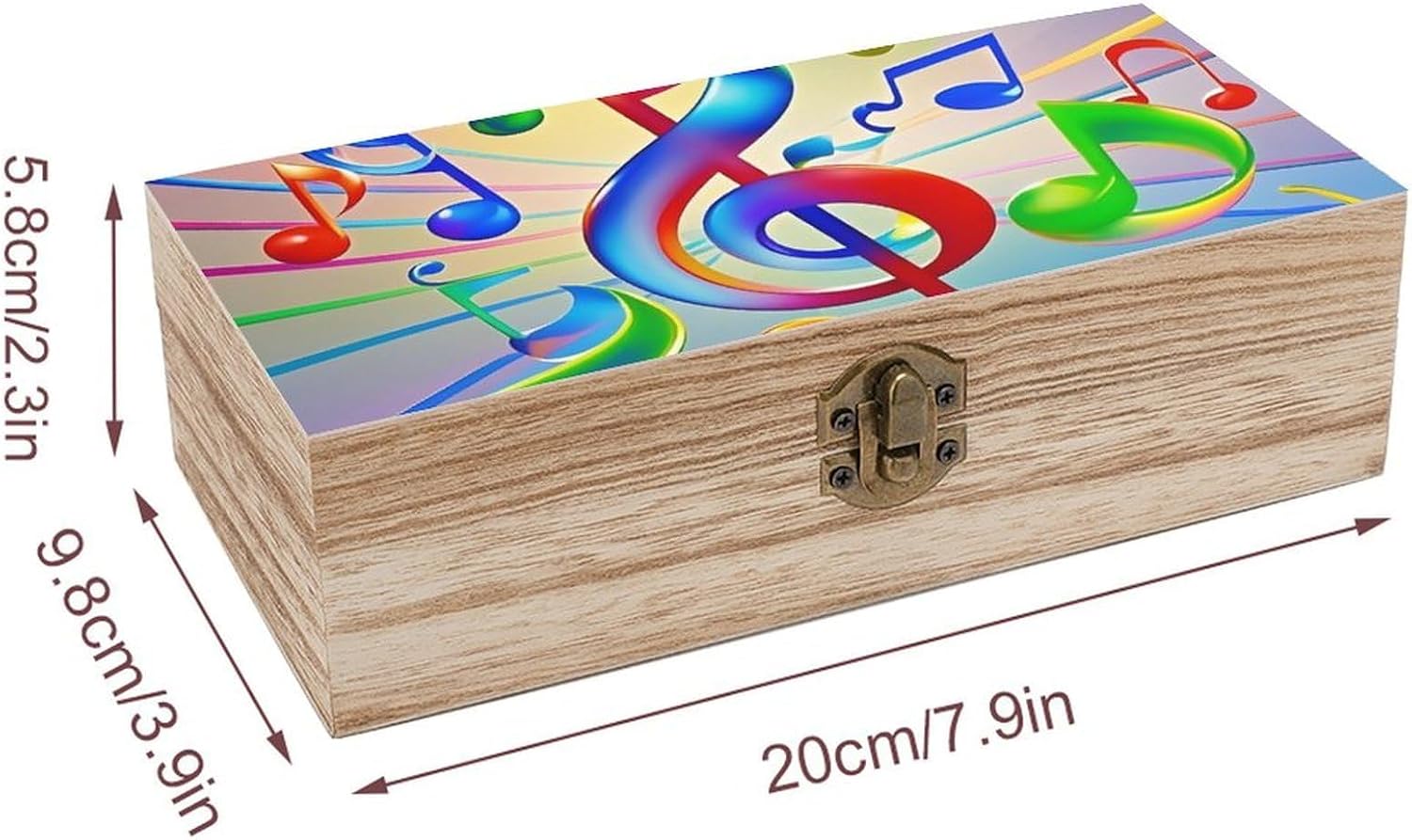 Colorful Music Wooden Storage Boxes with Hinged Lid Jewelry Box with Lock Memory Keepsake Boxes for Letters,Crafts And Photo Storage image 5