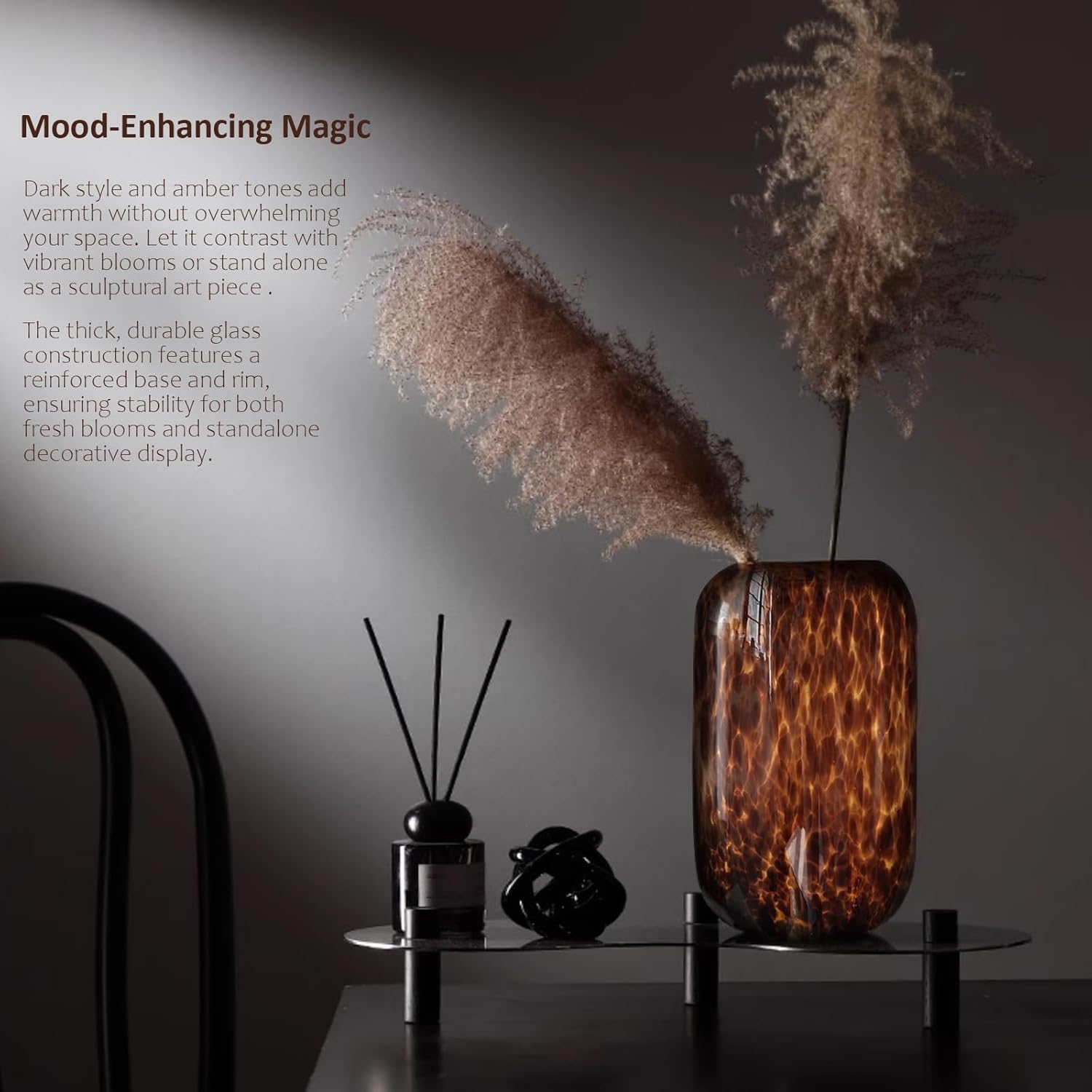 10.7" High Luxe Leopard Glass Vase — Unique Modern Amber Brown Centerpiece for Home Decor, Gifts & Everyday Elegance