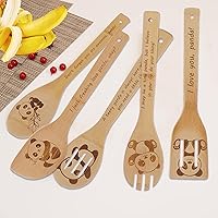 Vista 5 de Juego de 5 cucharas de cocina de madera con diseño de panda, regalos de panda para mujeres, decoración de cocina, cucharas de bambú para cocinar