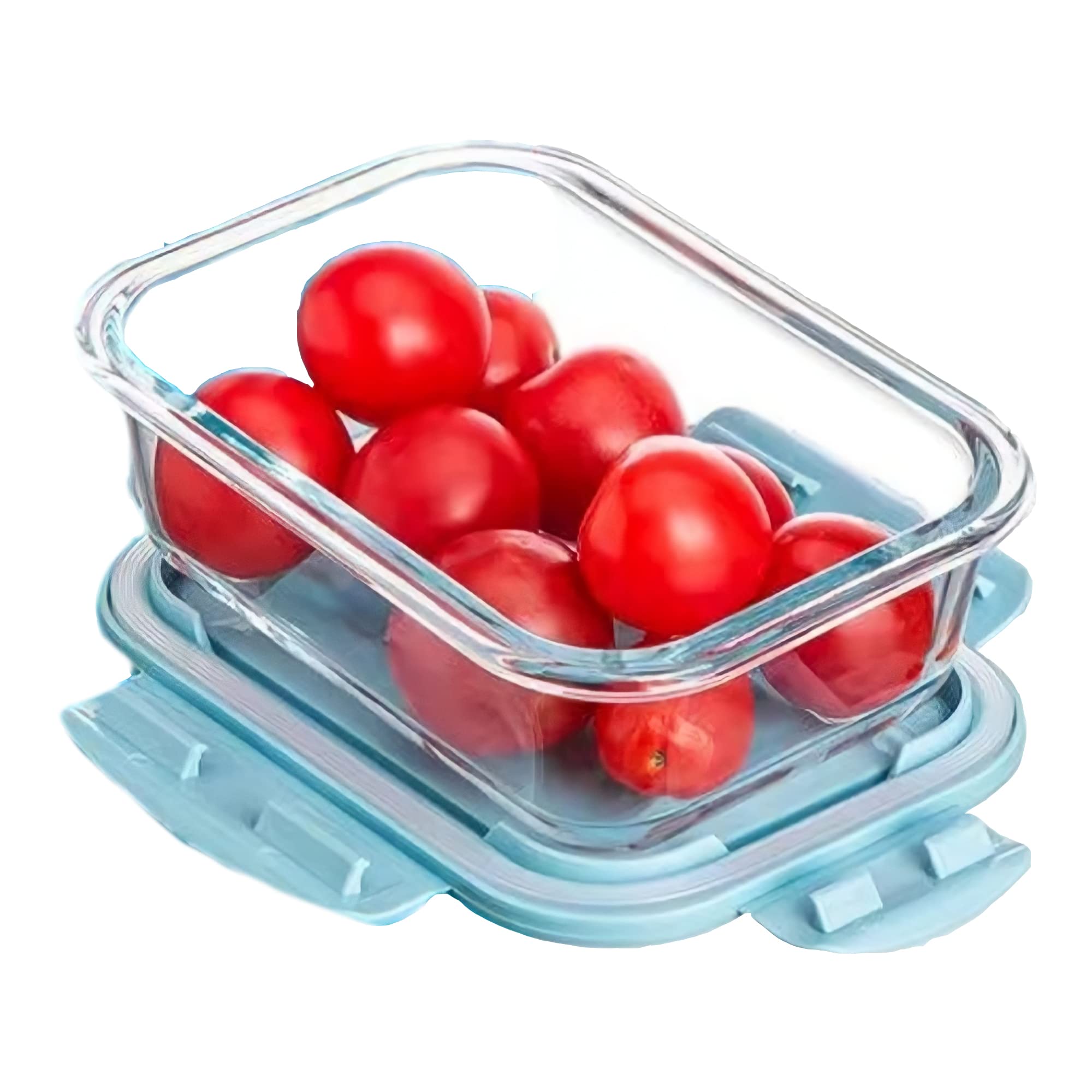 SELECTO Besto Glass Lunch Box with Lid | Leak proof | Microwavable | Meal Prep Container | With Steam Hole | {Blue color} (700 ML)
