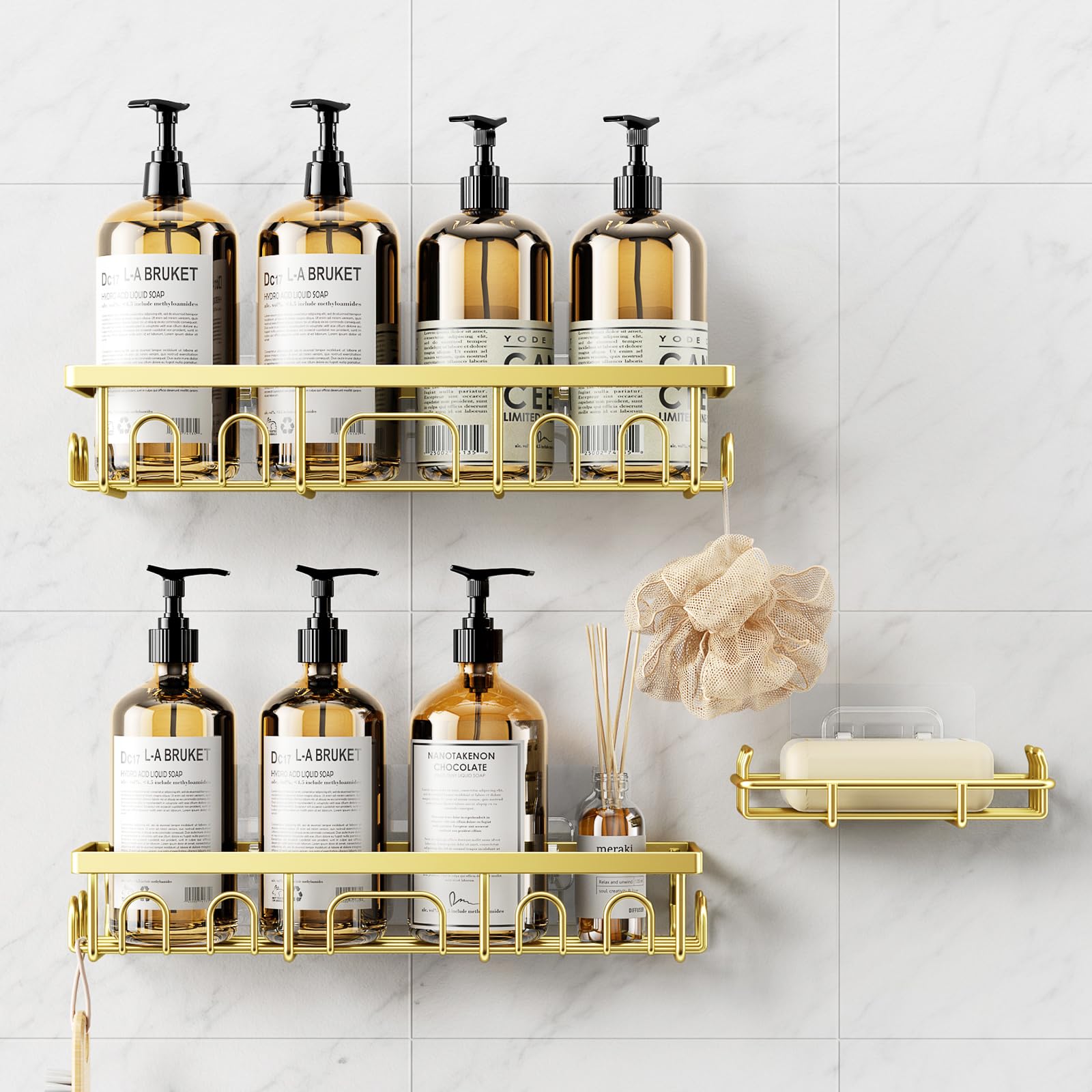Deyhoc 5 Stück Duschablage Ohne Bohren Edelstahl, Badezimmer Organizer Regal Zubehör, Seifen Zahnbürstenhalter Set, Bad Regal,Bathroom Schnell Trocknende Duschhalterung, Duschkorb Ohne Bohren, Schwarz