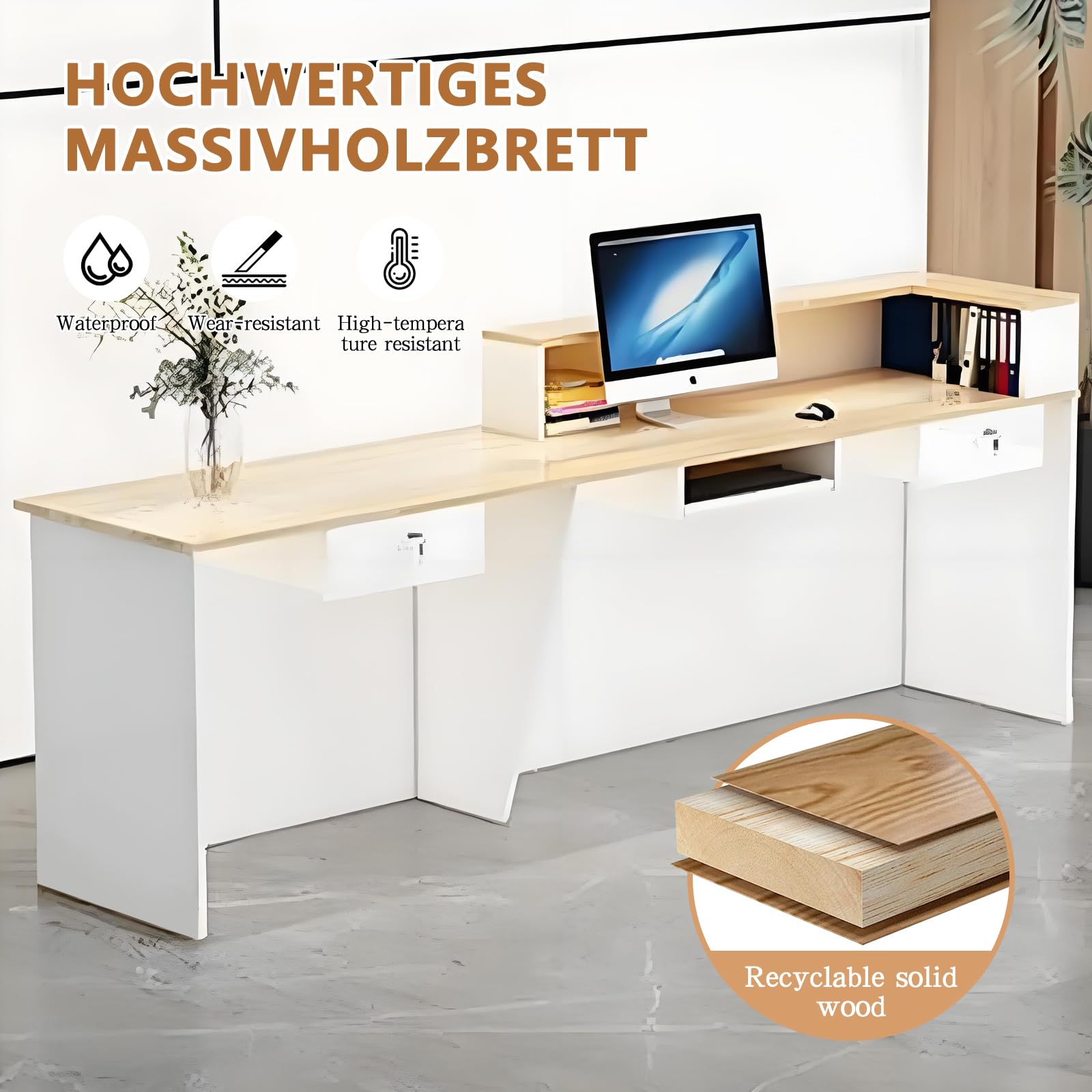 Empfangstheke Moderne Kassentheke Rezeptionstresen mit Aufsatz für Büro Salon Boutique Geschäft