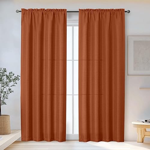 Miniatura 86 de OWENIE Bob Linen Cortinas de Lino de 96 Pulgadas Extra Largas Juego de 2 Paneles para Sala de Estar Dormitorio, Filtrado de Luz Cortinas de Ventana