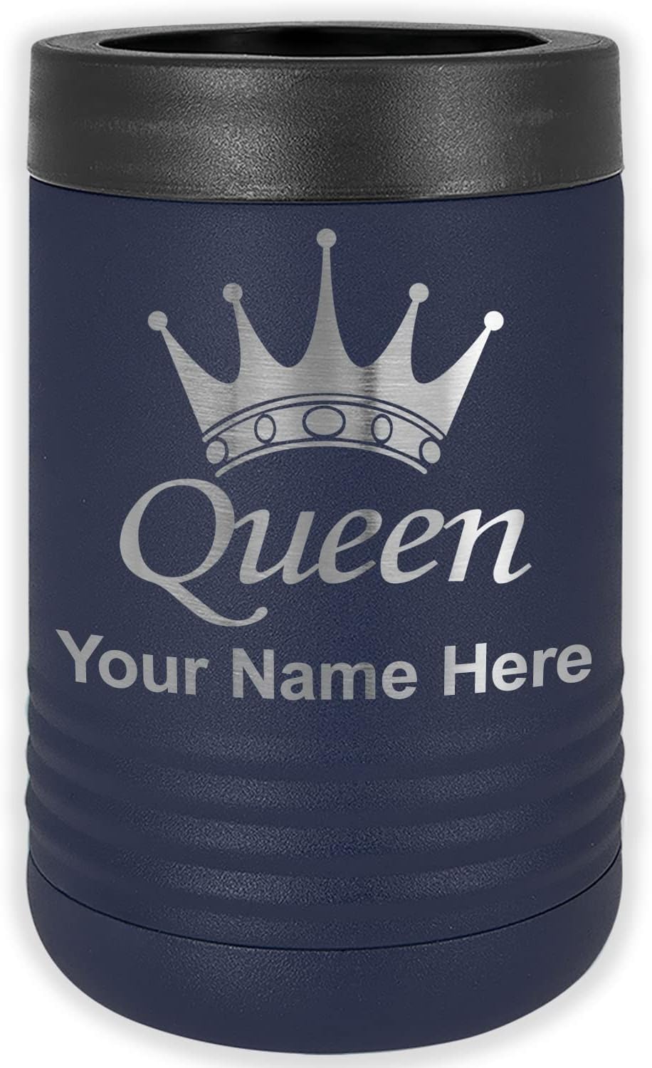 LaserGram Personalized 12 oz. Stainless Steel Can & Bottle Insulator, Queen Crown – Keeps Drinks Cold Longer (Dark Purple)