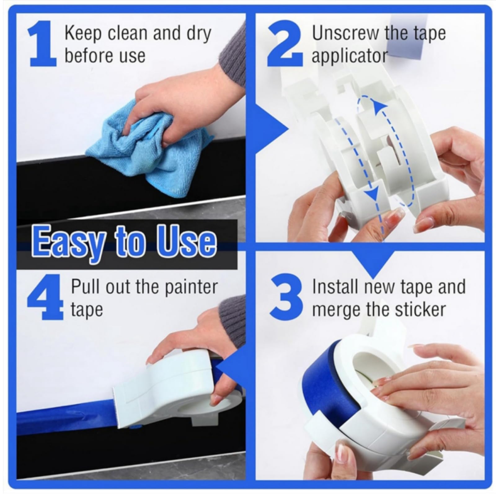 Dispensateur de ruban adhésif, Masking Machine Machine Portable Masking Masking Master Tape Dispensateur avec 5 rouleaux Randeau pour peindre Applicateur de bande de peinture polyvalente Applicateur