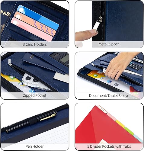 Vista 20 de Ospelelf Carpeta de 3 anillos con cremallera, de cuero, con almacenamiento en portapapeles, calculadora, funda para tablet de 12.1 pulgadas, 5 Rojo