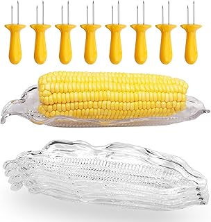 8pcs Corn Holders for Corn on the Cob Stainless Steel with 4pcs Corn Trays,Corn Cob Holders Skewers for BBQ Sweetcorn Roasted Meat Fruit