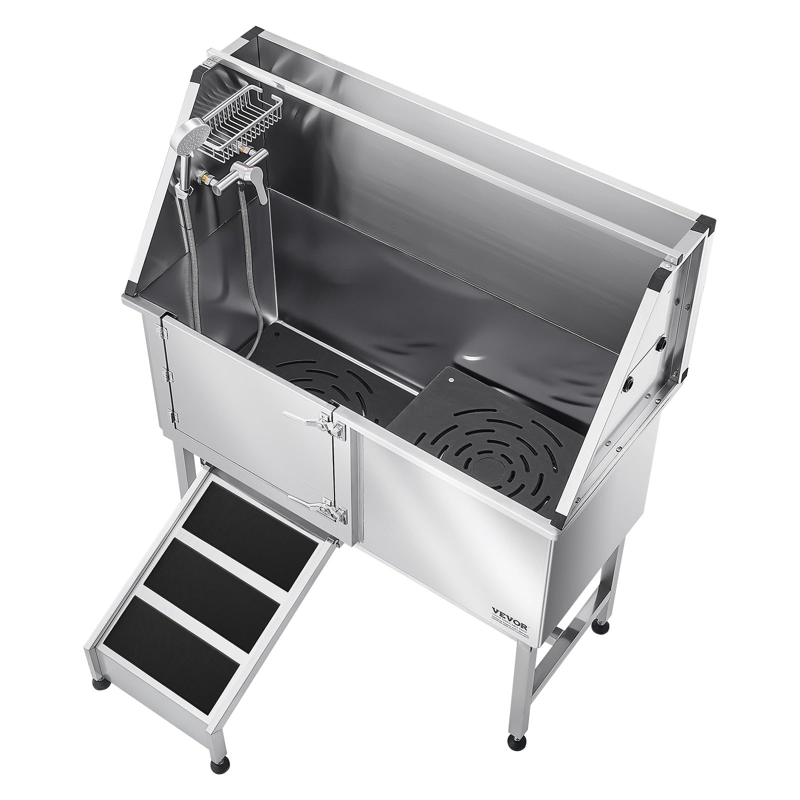 VEVOR Hundewaschstation Edelstahl, 1270x580x1495 mm Tierpflegewanne mit Rampe, PE-Wasserfilterplatte, Wasserhahn, Duschkopf & Seifenhalter, für große, mittelgroße & kleine Haustiere (Linke Tür)