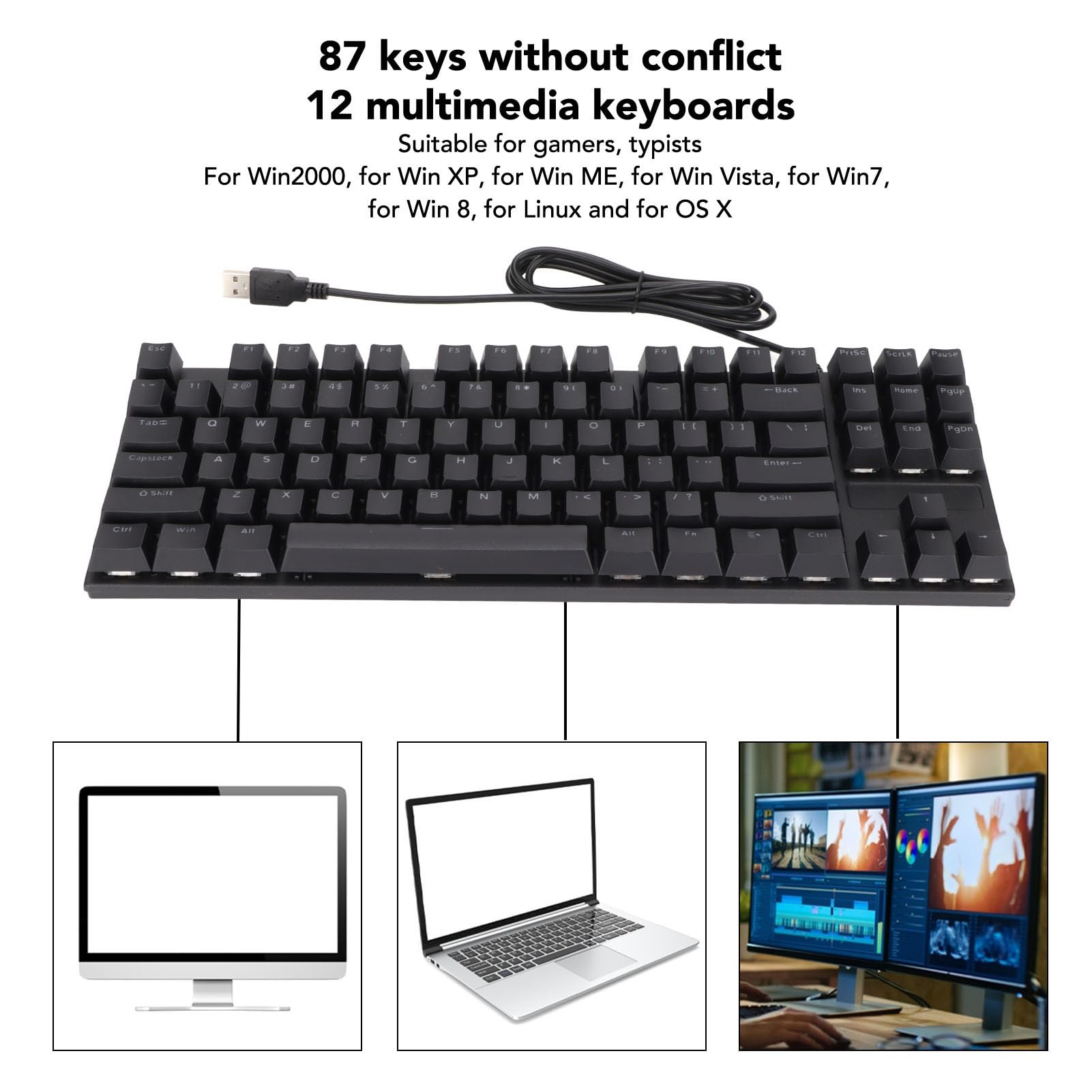 Amazon | 有線キーボード、バックライト設計 87 (黒) | BROLEO