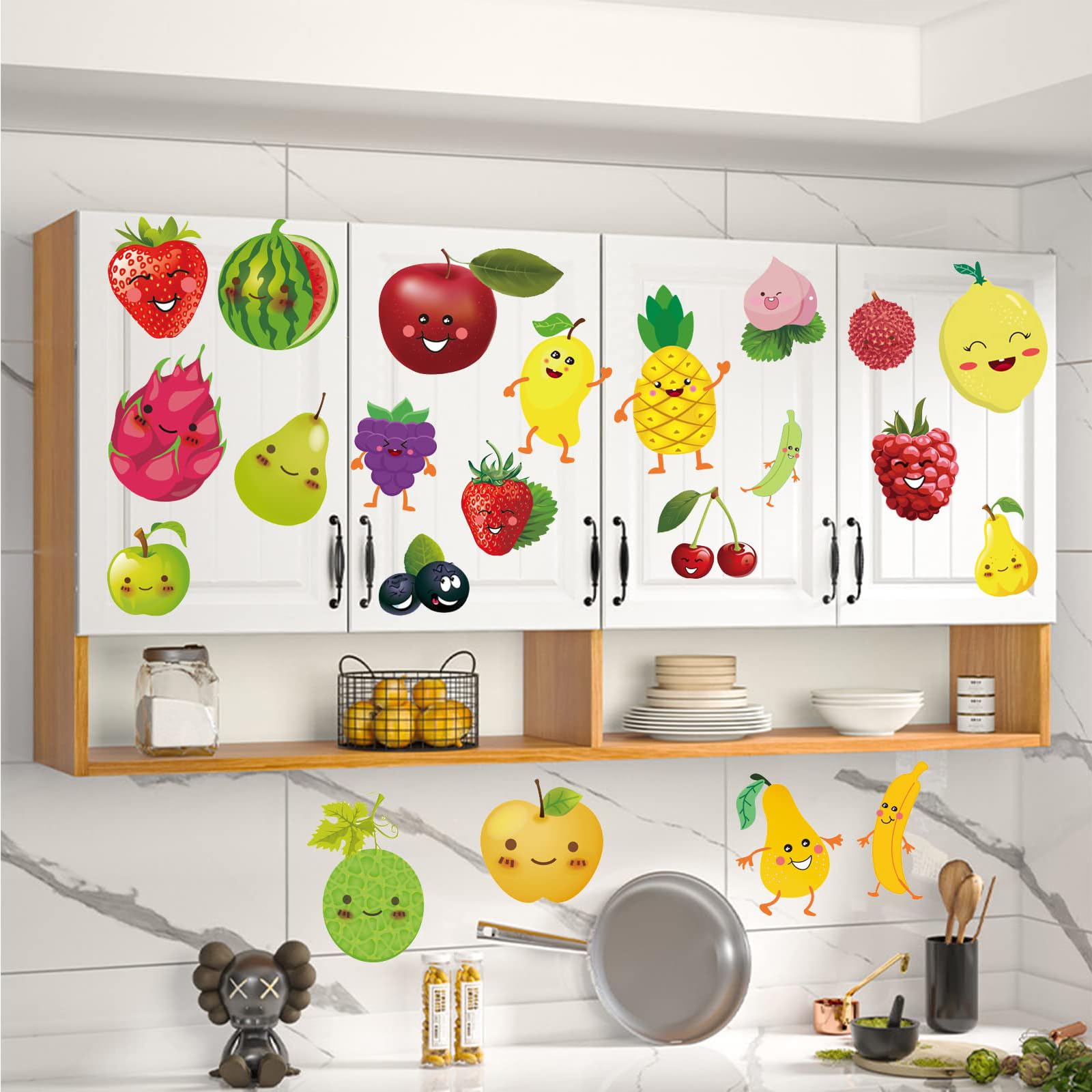 Cartoon Fruit Wall Sticker DIY Kitchen Green Fruit Apple Watermelon Pear Banana Decor Decorative Peel and Stick Glass Door Refrigerator Door Window Restaurant Wall Sticker Decals Art (fruit1)