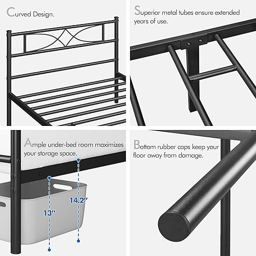 Miniatura 6 de Yaheetech Base de cama de metal tamaño individual XL, base de cama de plataforma, base de colchón con cabecera y estribo de diseño curvo, no