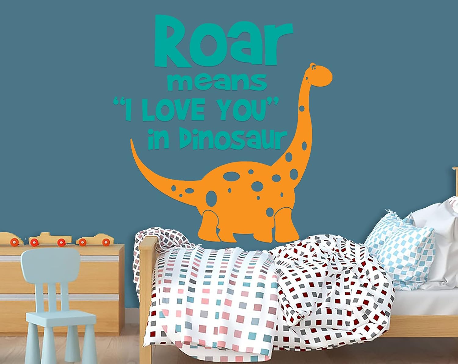 Dinosaur Wall Decal Children | Roar Means I Love You | Custom Color | Peel & Stick | 24"Hx23"W