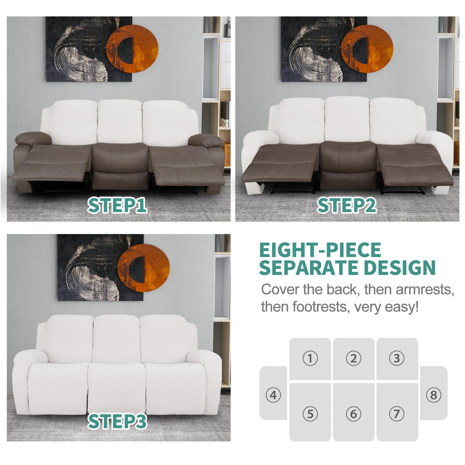 Surwin Copripoltrona Relax Reclinabile 1/2/3 Posto, Copripoltrona Elettrica Reclinabile Elasticizzato con Tasche Universale Copri Poltrona Elettrica Reclinabile (3 Posti,Curry Scuro)