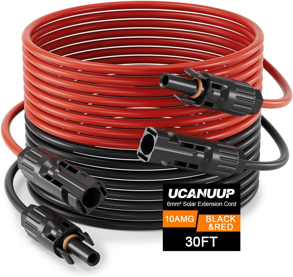 30ft/9.14M 10AWG Solar Panel Extension Cable with IP68 Waterproof Female/Male Connectors 6 mm² Solar Extension Cable Suitable for RVs,Boats,and Home Photovoltaic Systems(Red Wire+Black Wire)