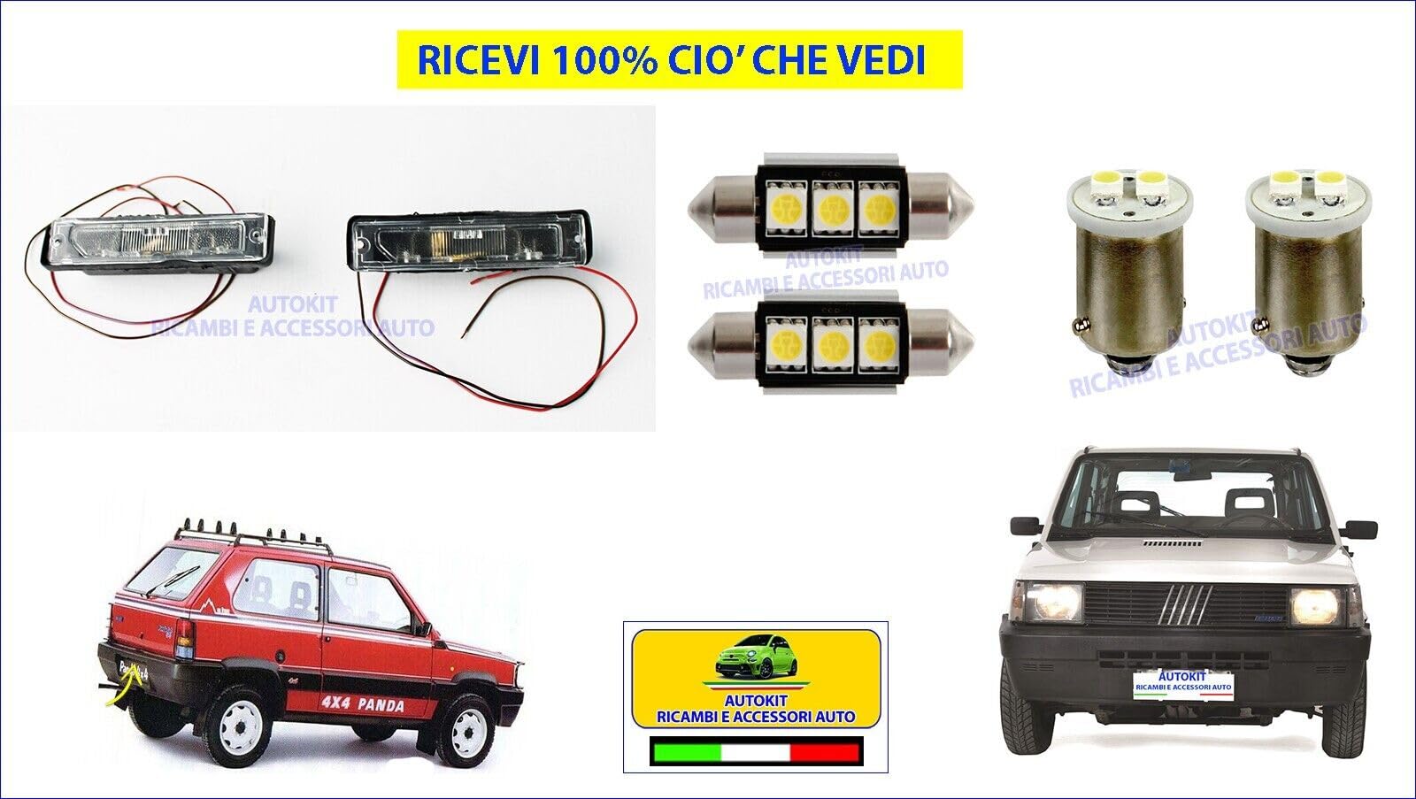 Generico Fanalini Luce Bianca Targa con lampade led 6000K per Vecchia Panda 141 prodotte dal 1986 al 2003 Lampade a LED di Posizione anteriori luce Bianca - 501650 - GE43609-58477