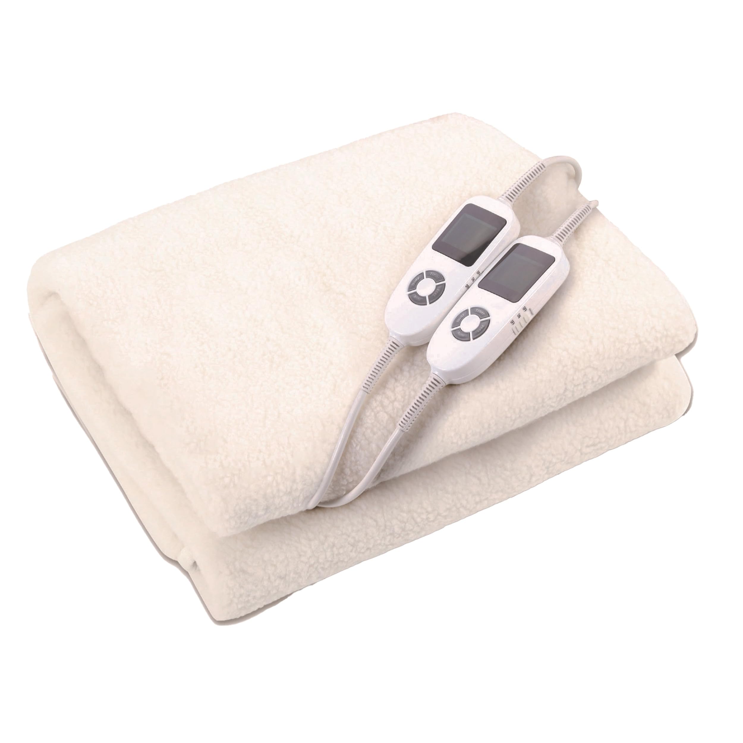 Kleeneze KL3750 Couverture chauffante multizonale pour lit double, 4 zones de chauffage pour le corps et les pieds, 9 réglages de chaleur, polaire douce, lavable en machine, 2 contrôleurs, minuterie