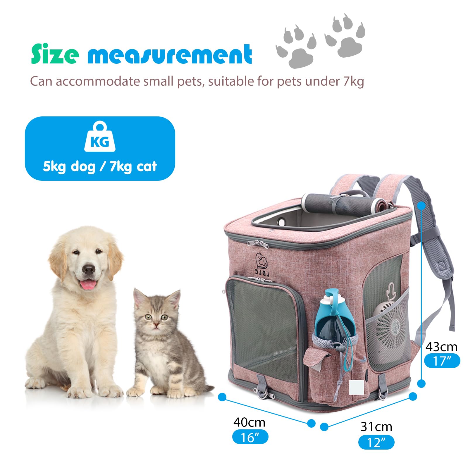 PETCUTE Mochila para Perro Gatos,Plegable Bolsa Transporte Transpirable y Espaciosa con Estructura de Alambre Sólido,Mochila Transportín Perro con Colchón Suave,Correa de Hombro Ajustable