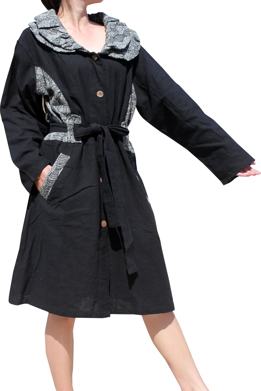 RaanPahMuang Large Puffed Rim Collar Waist Tie Japanese Cotton Cloak Top