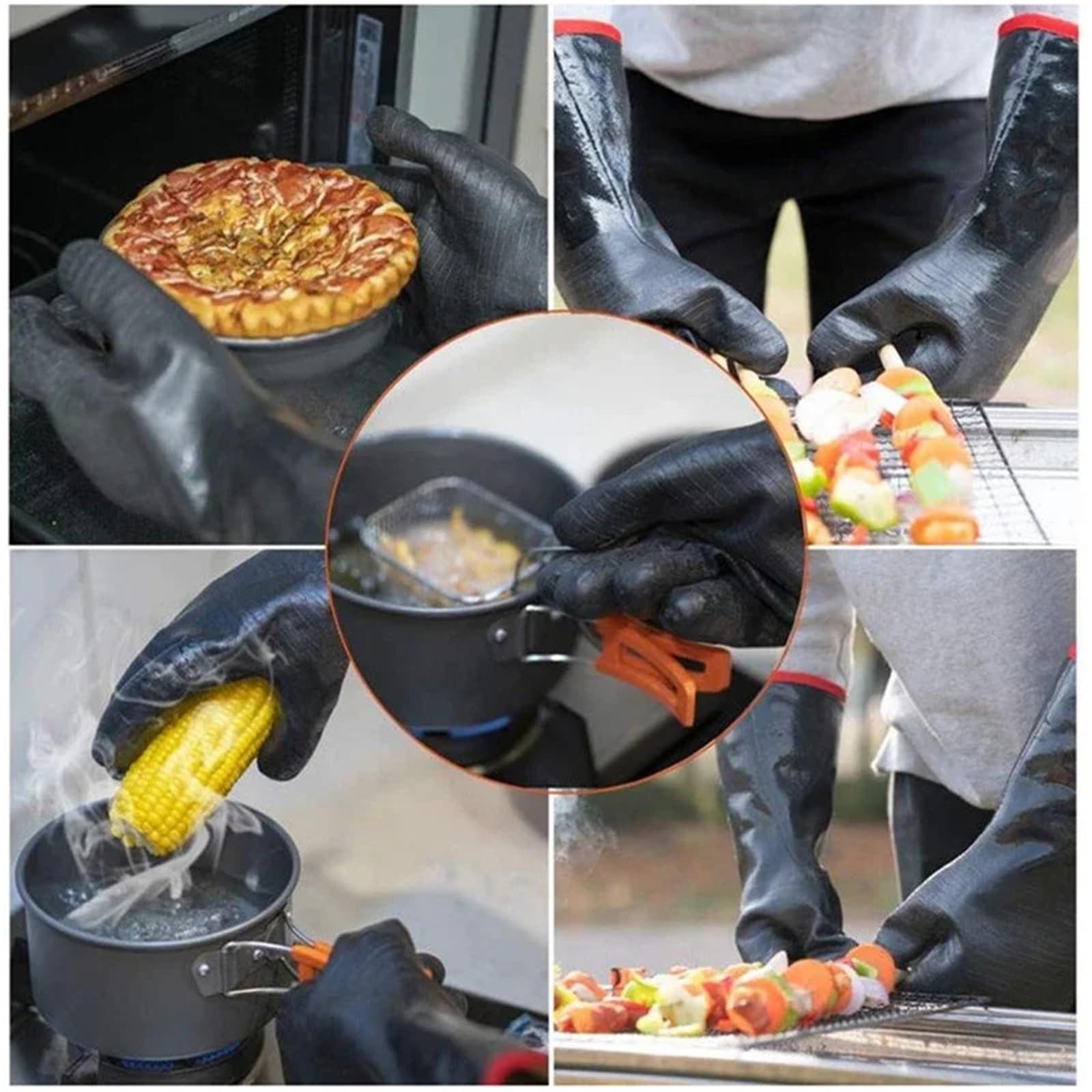 MRKU Backhandschuhe, Ofenhandschuhe, Grillhandschuhe, Neoprenbeschichtung, hitzebeständig, ölbeständig, mikrowellengeeignet, Grillhandschuhe