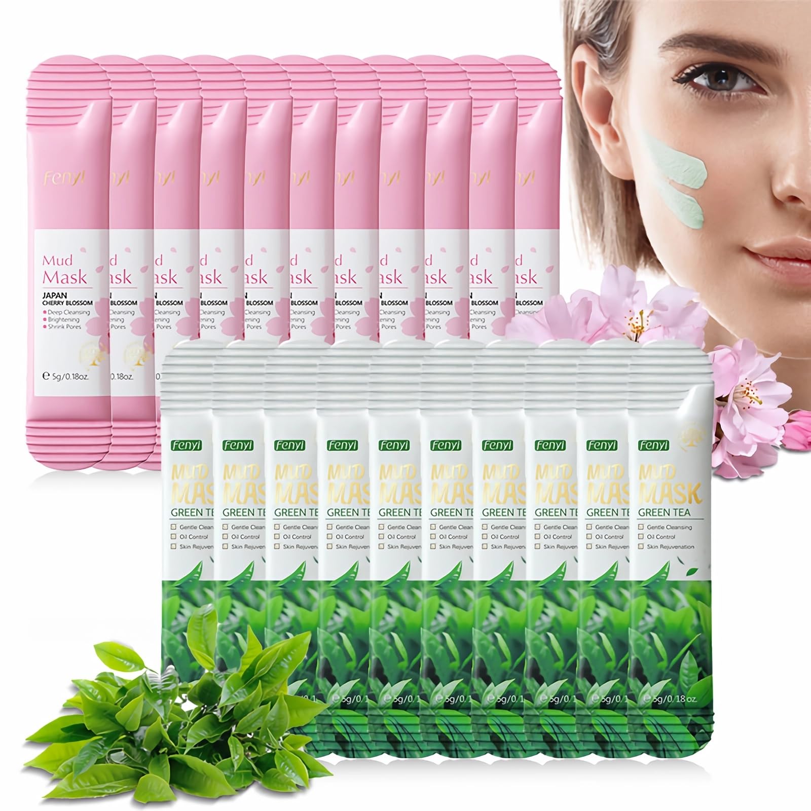mercham 20 PCS Clay Mask, Deep Cleanse Mud Mask Set, Oil Control, Shrink Pores, Hydrating Clay Face Masks Gift