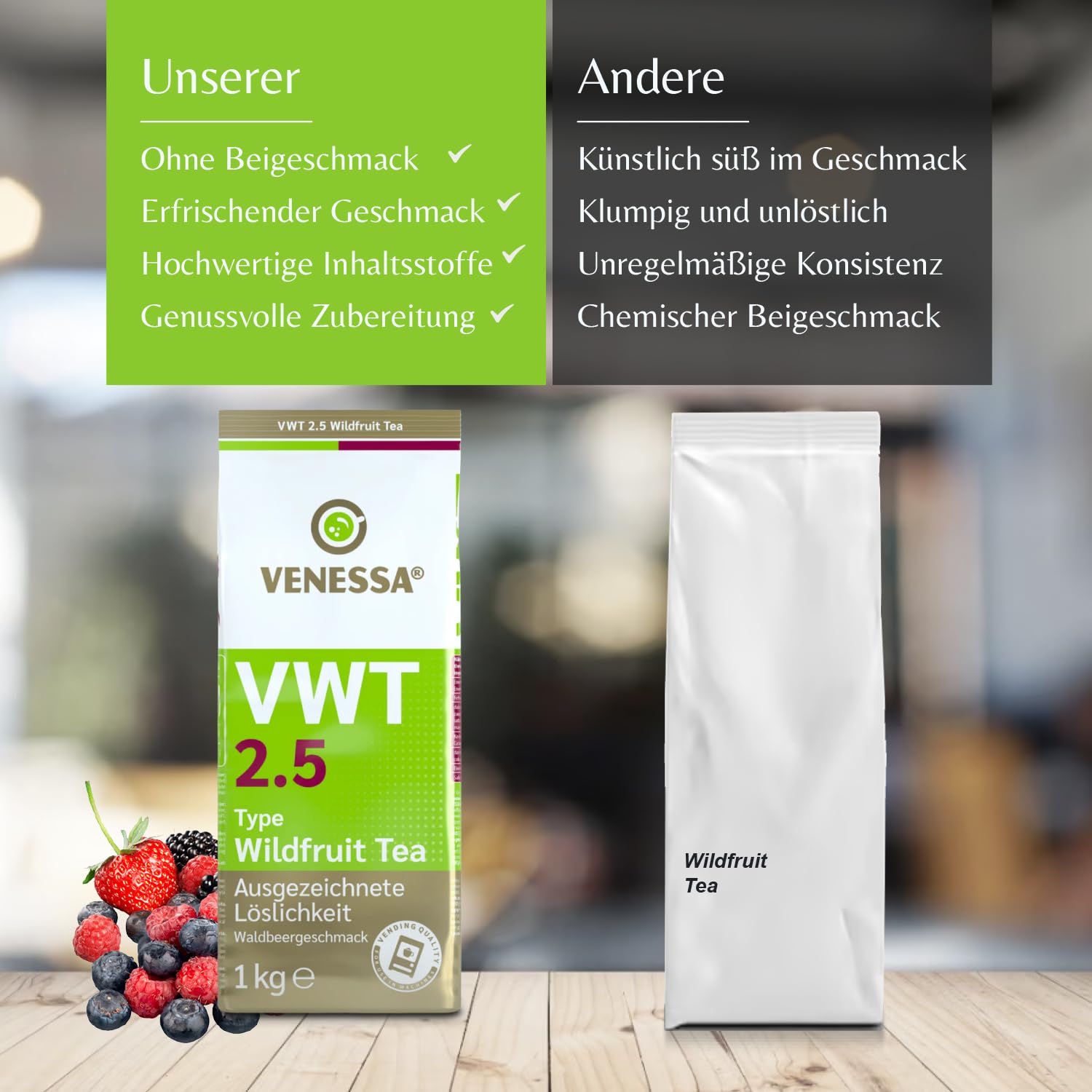 VENESSA VWT 2,5 napój herbaciany z dzikich owoców, 20 x 1 kg, aromatyzowana czarna herbata z kwaśną i słodką nutą dzikich owoców, do automatów