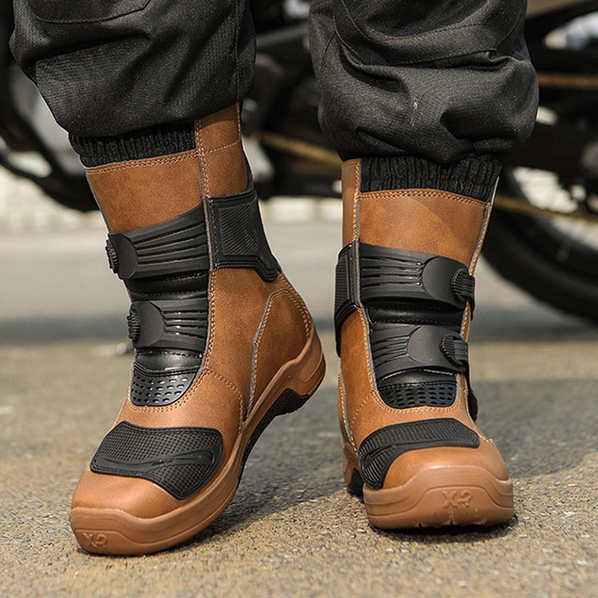 Scarpe da Moto Uomo Stivali Motocross Protezione | Pelle, Traspiranti, Antiscivolo, Supporto della Caviglia, Suola Antiscivolo, Scarpe da Equitazione Stradale Rinforzate