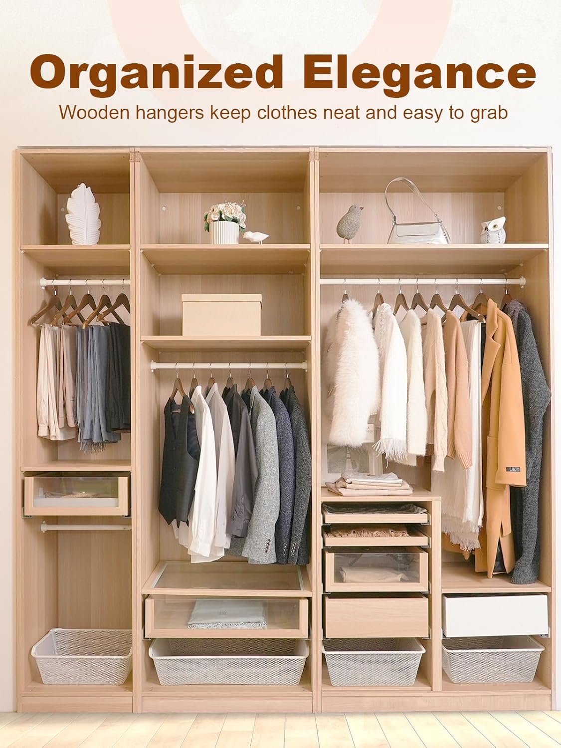 HOUSE DAY Walnut Wooden Hangers 30 Pack, Heavy Duty Wooden Coat Hanger for Closet, Solid Wood Hanger with Non Slip Pant Bar, Smooth Finish Wood Clothes Hangers for Shirts, Suits Jackets, Dress - Image 7