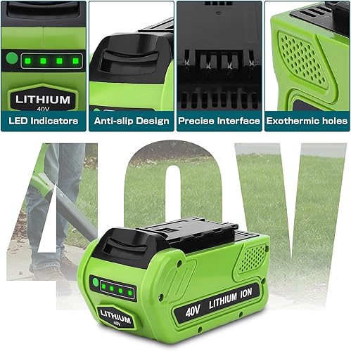 Miniatura 2 de Paquete de 2 repuestos de litio de 6.0Ah 40 voltios para batería y cargador GreenWorks de 40 V compatibles con batería GreenWorks G-MAX 40V 29472