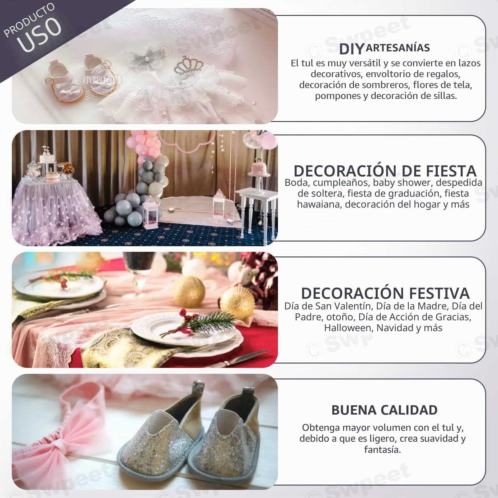 Swpeet 6 Pulgadas x 100 Yardas Tul Púrpura Claro Rollo de Tela, Bobina de Cinta de Tul, Malla de Poliéster para Bricolaje