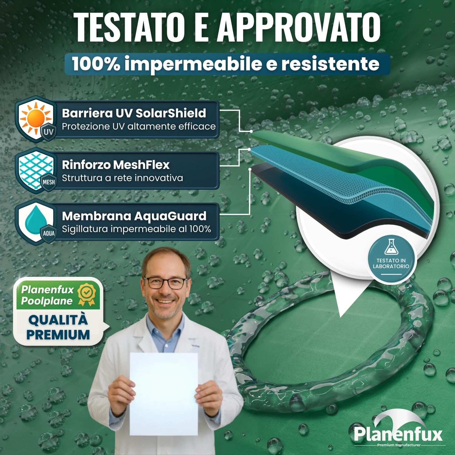 Planenfux® Copertura invernale rotonda per piscine Ø 366 cm (320-366cm) | Telo 2-in-1 in PE 200g/m² | UV-resistente per estate & inverno | Ø420cm Copertura invernale per piscina