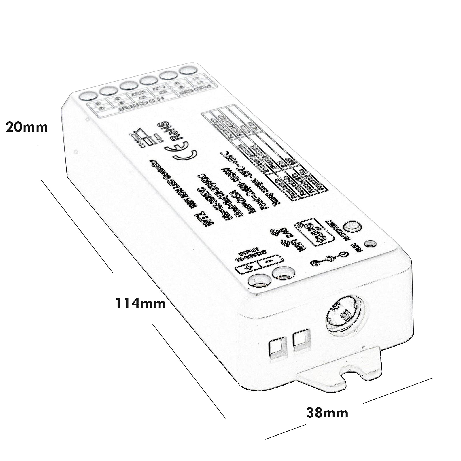 Planetitaly Controller LED WT1 WiFi per strisce faretti centralina SMART dimmer WiFi 2.4G CCT da 3000K a 6500K 2CH 12-24V APP, Smartphone, Controllo remoto, Compatibile Google Home Amazon Alexa
