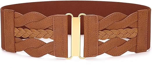 SANSTHS Vintage Stretchy Belt for Women, Womens Wide Elastic Belts for Dresses Coats, Fashion Womens Belts with Gold Buckle