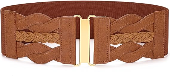 SANSTHS Vintage Stretchy Belt for Women, Womens Wide Elastic Belts for Dresses Coats, Fashion Womens Belts with Gold Buckle