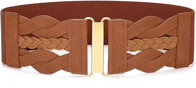 SANSTHS Vintage Stretchy Belt for Women, Womens Wide Elastic Belts for Dresses Coats, Fashion Womens Belts with Gold Buckle