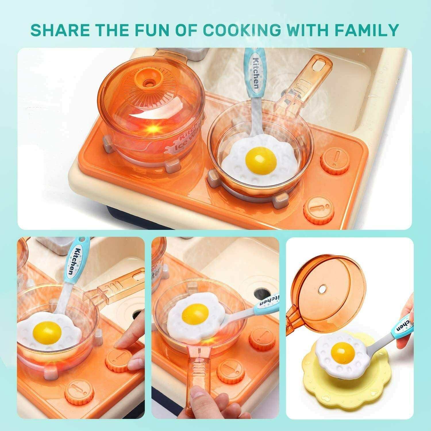 Ensemble de Jouets pour évier de Cuisine pour Enfants avec Eau Courante, 28pcs évier Lavage Faisant Semblant de Jeu de rôle casseroles en Plastique Alimentaire Mini Accessoire