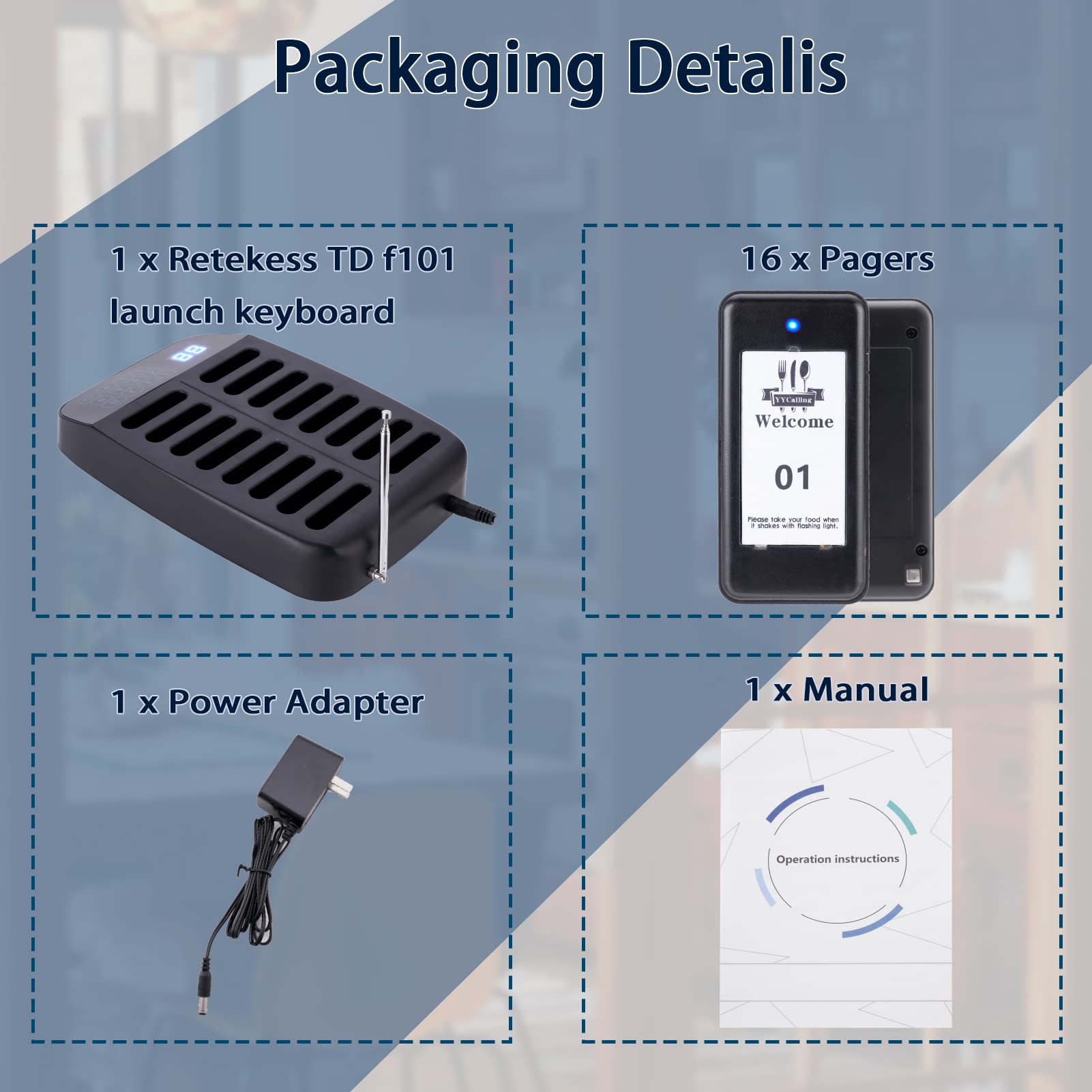 Sistema di cercapersone per ristorante, sistema di chiamata wireless con 16 cercapersone per gli ospiti, cicalini distanziamento sociale, 98 canali con vibrazione, lampeggiante e cicalino